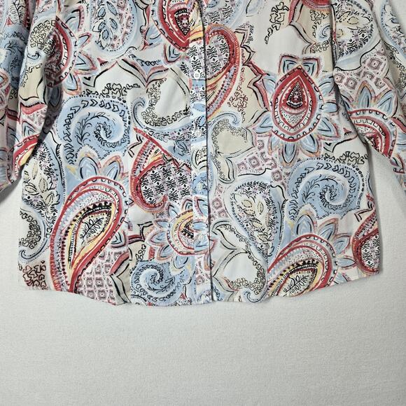 Chico's Lorena Top sz 3 (XL) White Multi Cotton Button Down Wrinkle Resistant - Picture 3 of 12